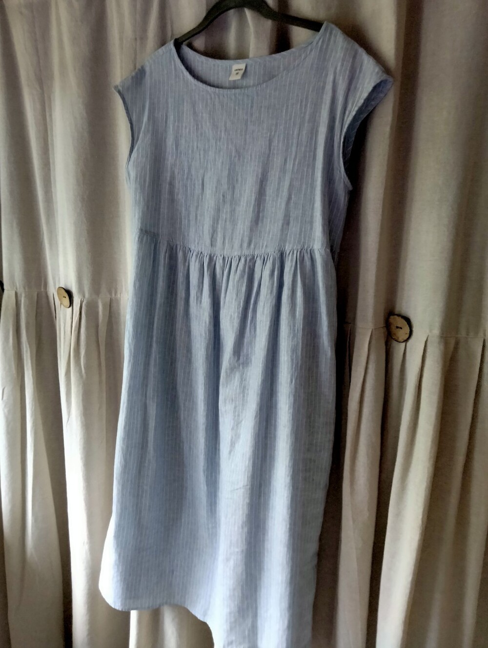 Light Blue Sleevele Women Cotton Dress